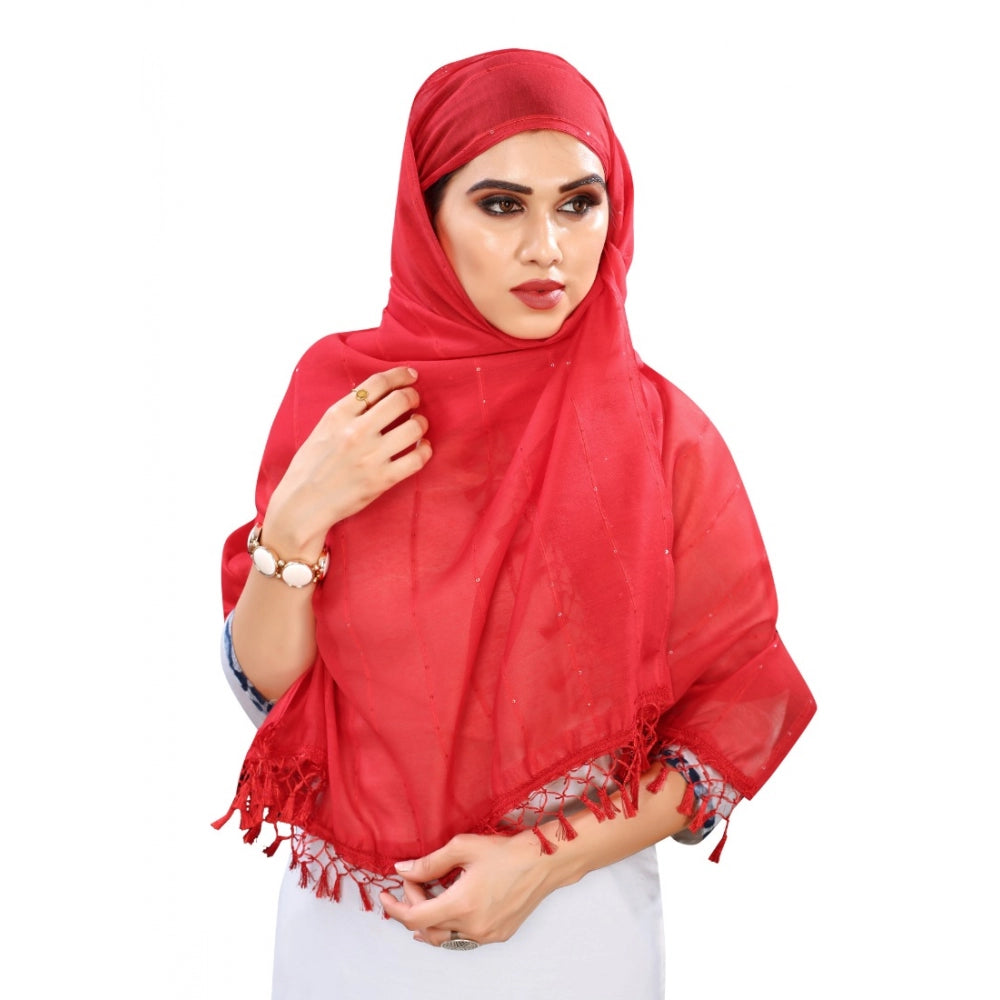 Seduva Women's Cotton Silk Strips Printed Dupatta (Red, Length:2-2.4 mtr)