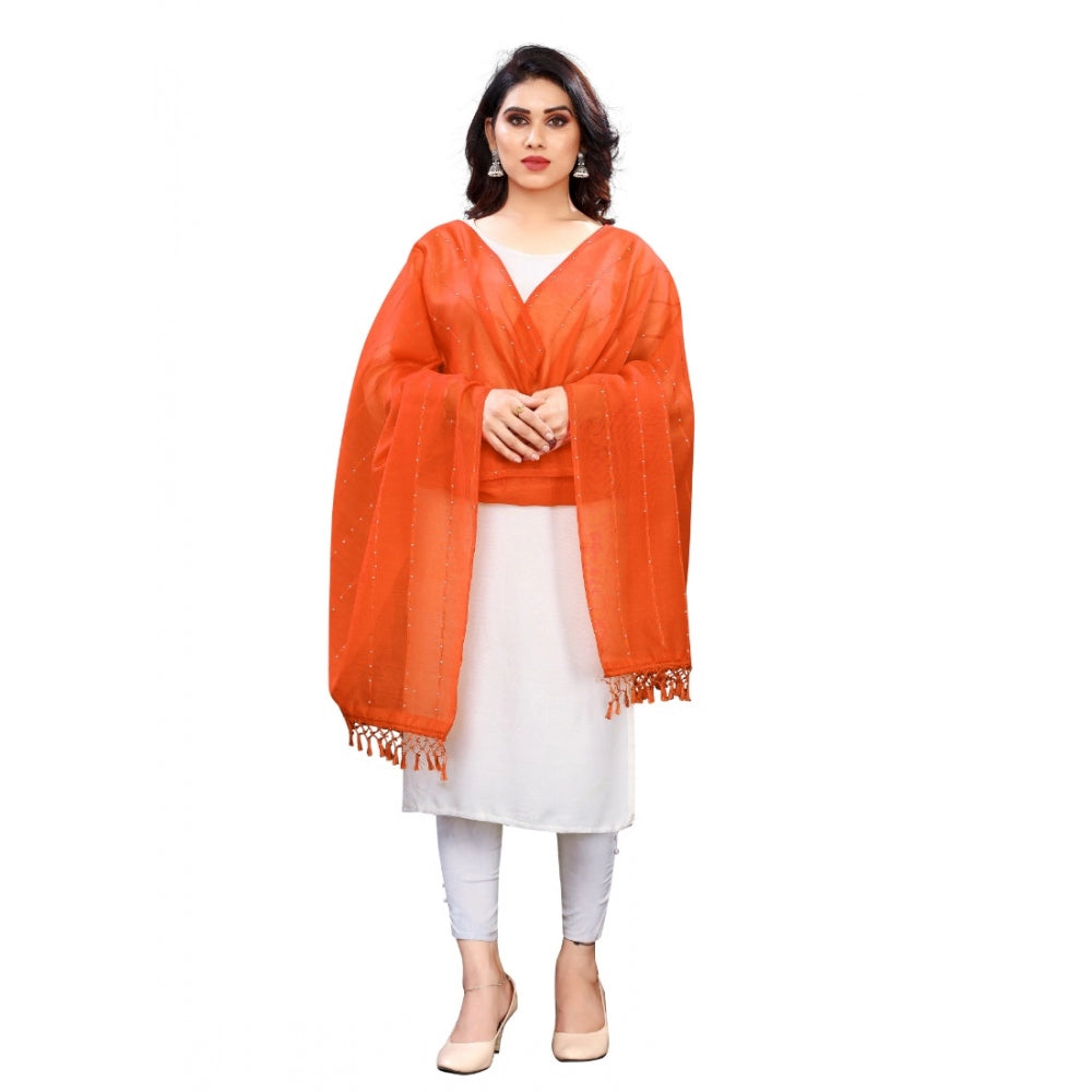 Seduva Women's Cotton Silk Strips Printed Dupatta (Orange, Length:2-2.4 mtr)