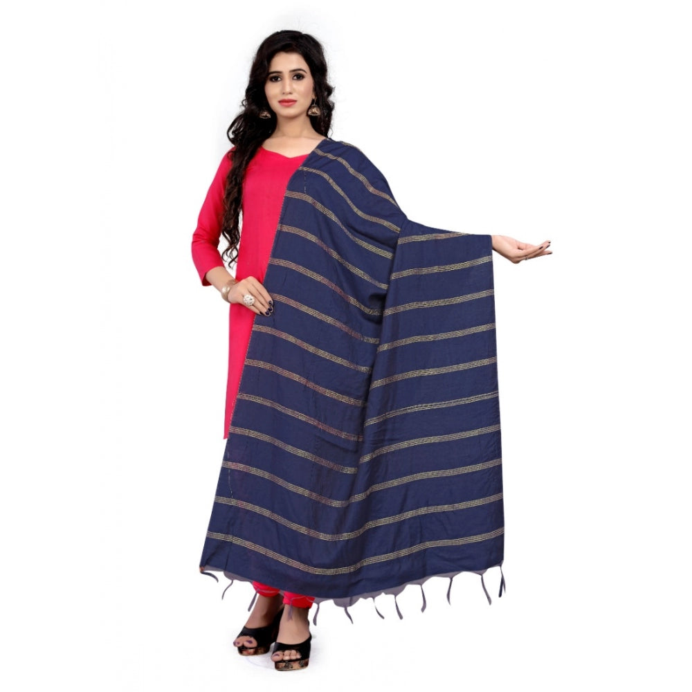 Seduva Women's Cotton Jari Woven Work Dupatta (Blue, Length:2-2.4 mtr)