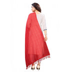 Seduva Women's Cotton Silk Strips Printed Dupatta (Red, Length:2-2.4 mtr)