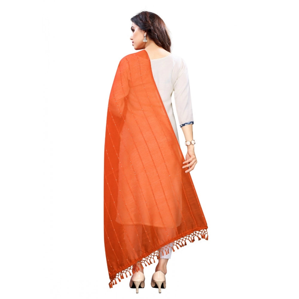 Seduva Women's Cotton Silk Strips Printed Dupatta (Orange, Length:2-2.4 mtr)