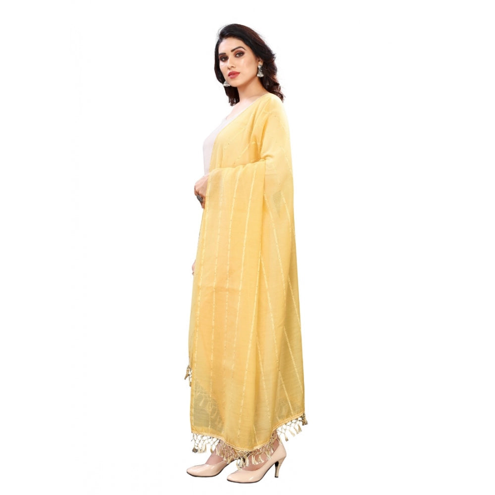 Seduva Women's Cotton Silk Strips Printed Dupatta (Yellow, Length:2-2.4 mtr)