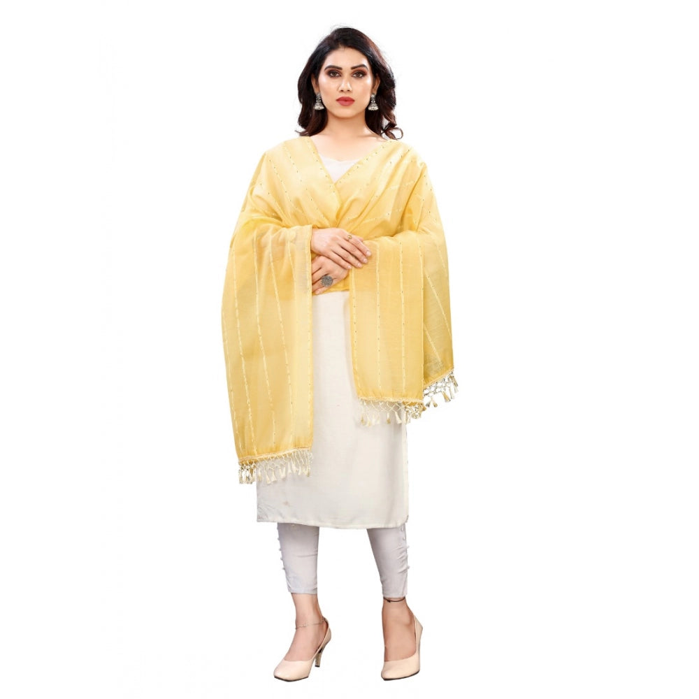 Seduva Women's Cotton Silk Strips Printed Dupatta (Yellow, Length:2-2.4 mtr)