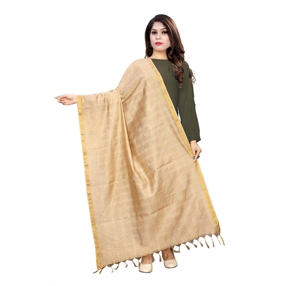 Seduva Women's Cotton Jari Woven Work Dupatta (Beige, Length:2-2.4 mtr)