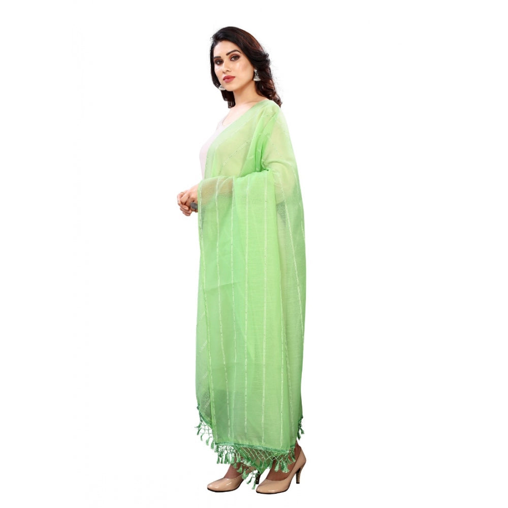 Seduva Women's Cotton Silk Strips Printed Dupatta (Parrot Green, Length:2-2.4 mtr)