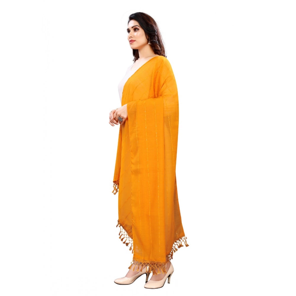 Seduva Women's Cotton Silk Strips Printed Dupatta (Musterd Yellow, Length:2-2.4 mtr)