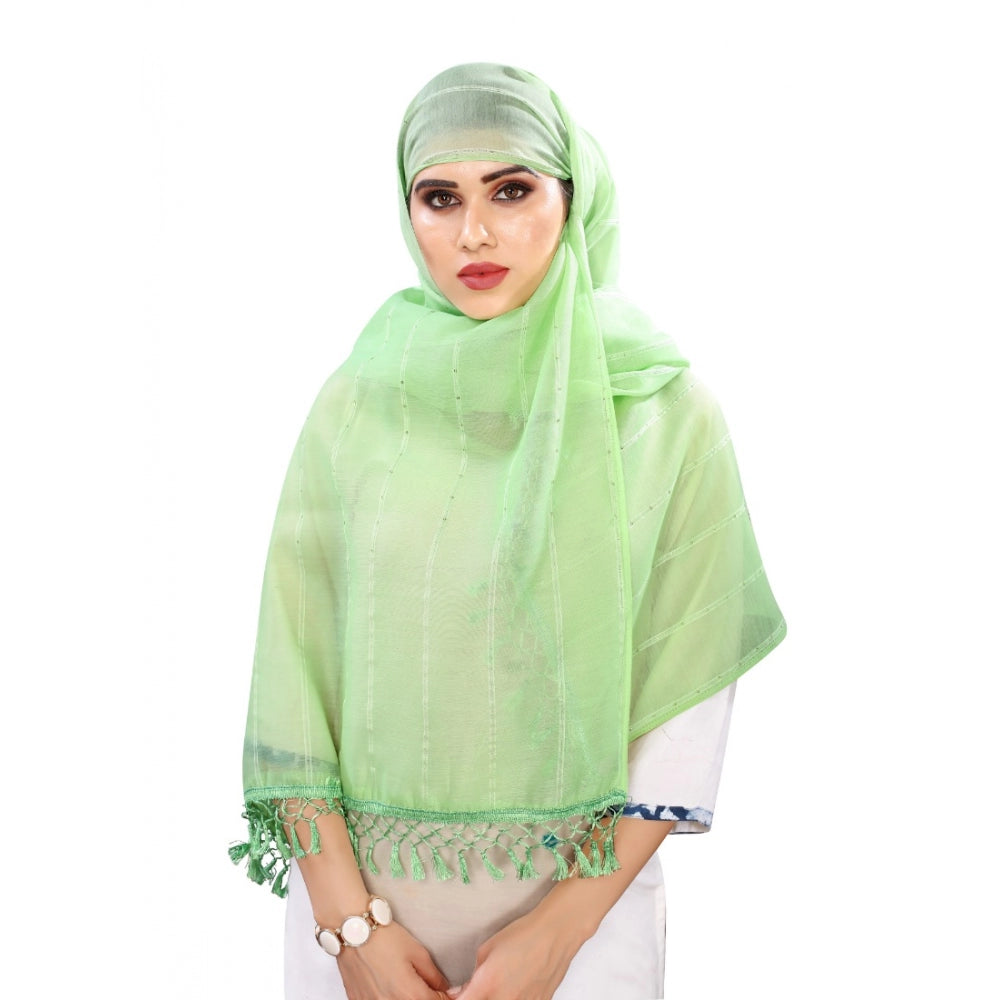 Seduva Women's Cotton Silk Strips Printed Dupatta (Parrot Green, Length:2-2.4 mtr)