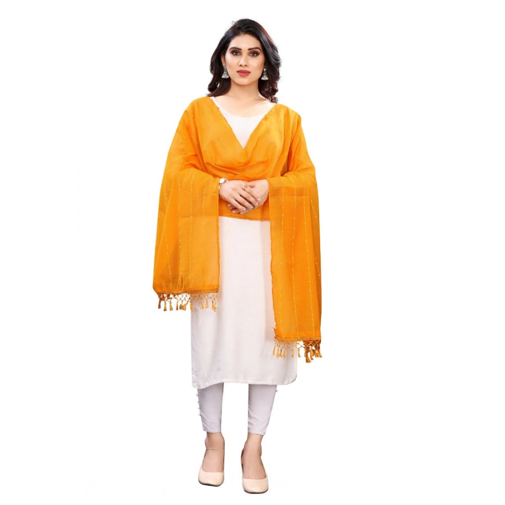 Seduva Women's Cotton Silk Strips Printed Dupatta (Musterd Yellow, Length:2-2.4 mtr)