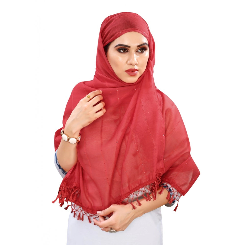 Seduva Women's Cotton Silk Strips Printed Dupatta (Maroon, Length:2-2.4 mtr)