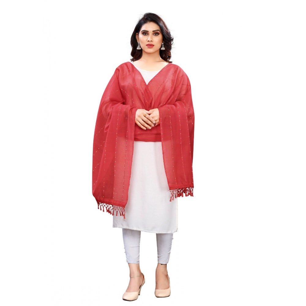 Seduva Women's Cotton Silk Strips Printed Dupatta (Maroon, Length:2-2.4 mtr)