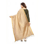 Seduva Women's Cotton Jari Woven Work Dupatta (Beige, Length:2-2.4 mtr)