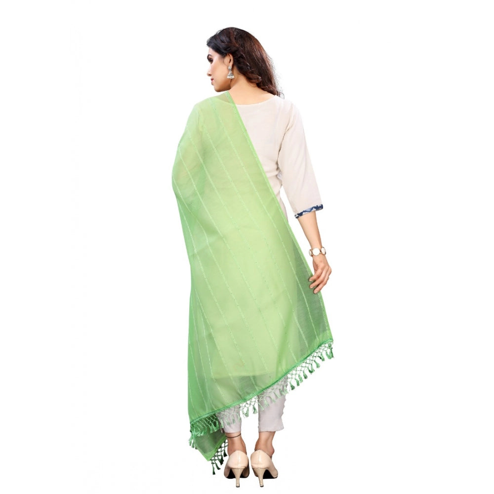 Seduva Women's Cotton Silk Strips Printed Dupatta (Parrot Green, Length:2-2.4 mtr)