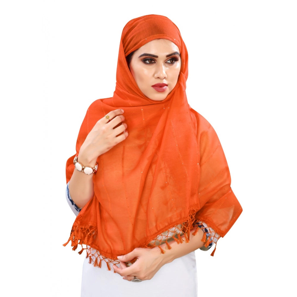 Seduva Women's Cotton Silk Strips Printed Dupatta (Orange, Length:2-2.4 mtr)