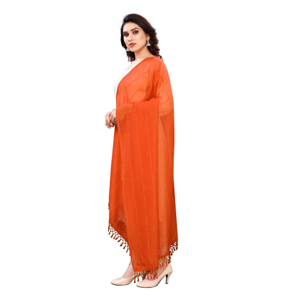 Seduva Women's Cotton Silk Strips Printed Dupatta (Orange, Length:2-2.4 mtr)