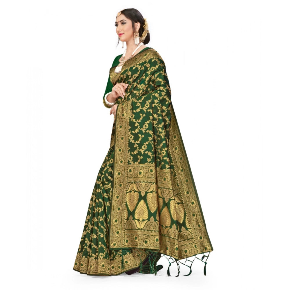 Seduva Women's Banarasi Silk Saree With Blouse (Green, 5-6Mtrs)