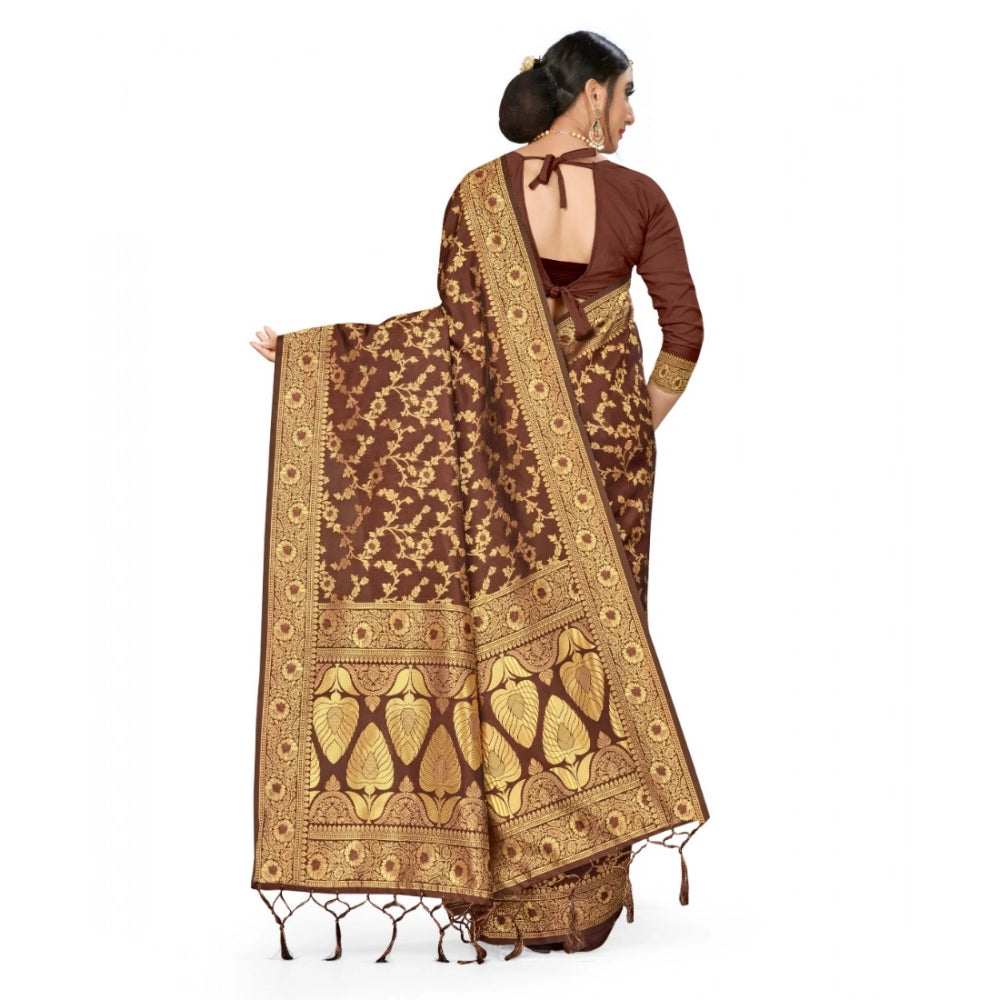 Seduva Women's Banarasi Silk Saree With Blouse (Coffee, 5-6Mtrs)
