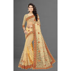 Seduva Women's Net Saree With Blouse (Chiku, 5-6Mtrs)