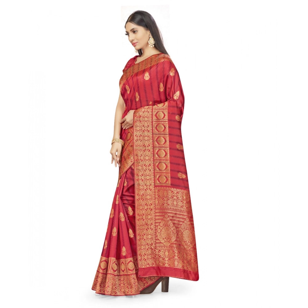 Seduva Women's Banarasi Silk Saree With Blouse (Peach, 5-6Mtrs)