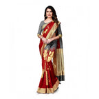 Seduva Women's Banarasi Silk Saree With Blouse (Grey, Red, 5-6Mtrs)