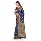 Seduva Women's Banarasi Silk Saree With Blouse (Navy Blue, 5-6Mtrs)