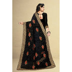 Seduva Women's Net Saree With Blouse (Black, 5-6Mtrs)