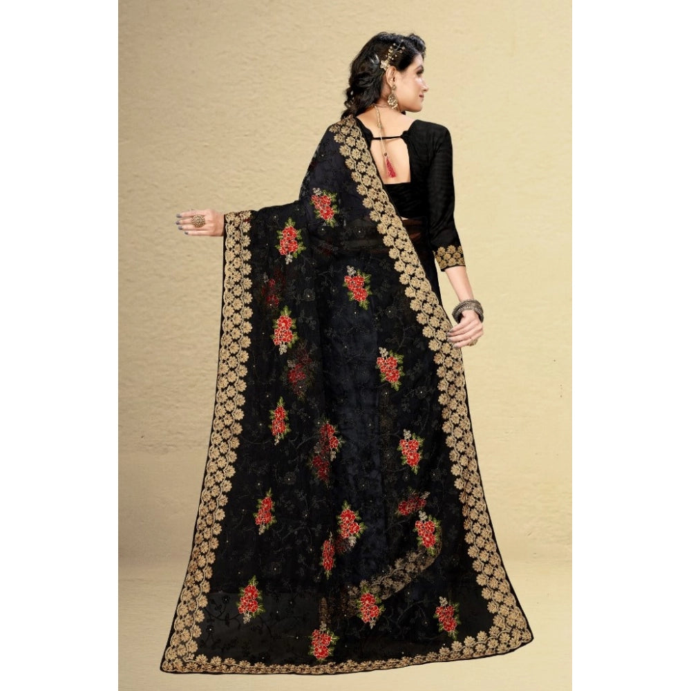 Seduva Women's Net Saree With Blouse (Black, 5-6Mtrs)