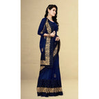 Seduva Women's Net Saree With Blouse (Navy Blue, 5-6Mtrs)