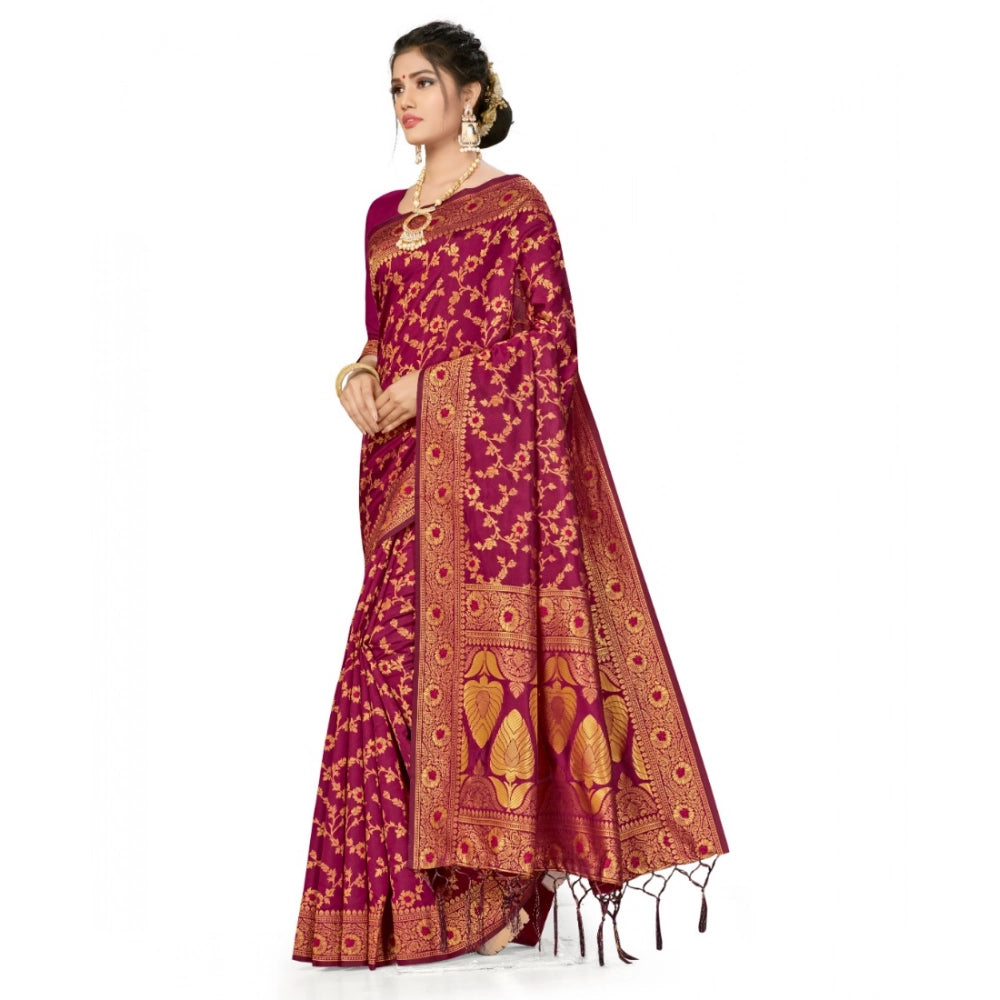 Seduva Women's Banarasi Silk Saree With Blouse (Wine, 5-6Mtrs)