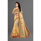 Seduva Women's Net Saree With Blouse (Chiku, 5-6Mtrs)