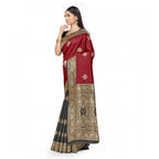 Seduva Women's Banarasi Silk Saree With Blouse (Black, Red, 5-6Mtrs)
