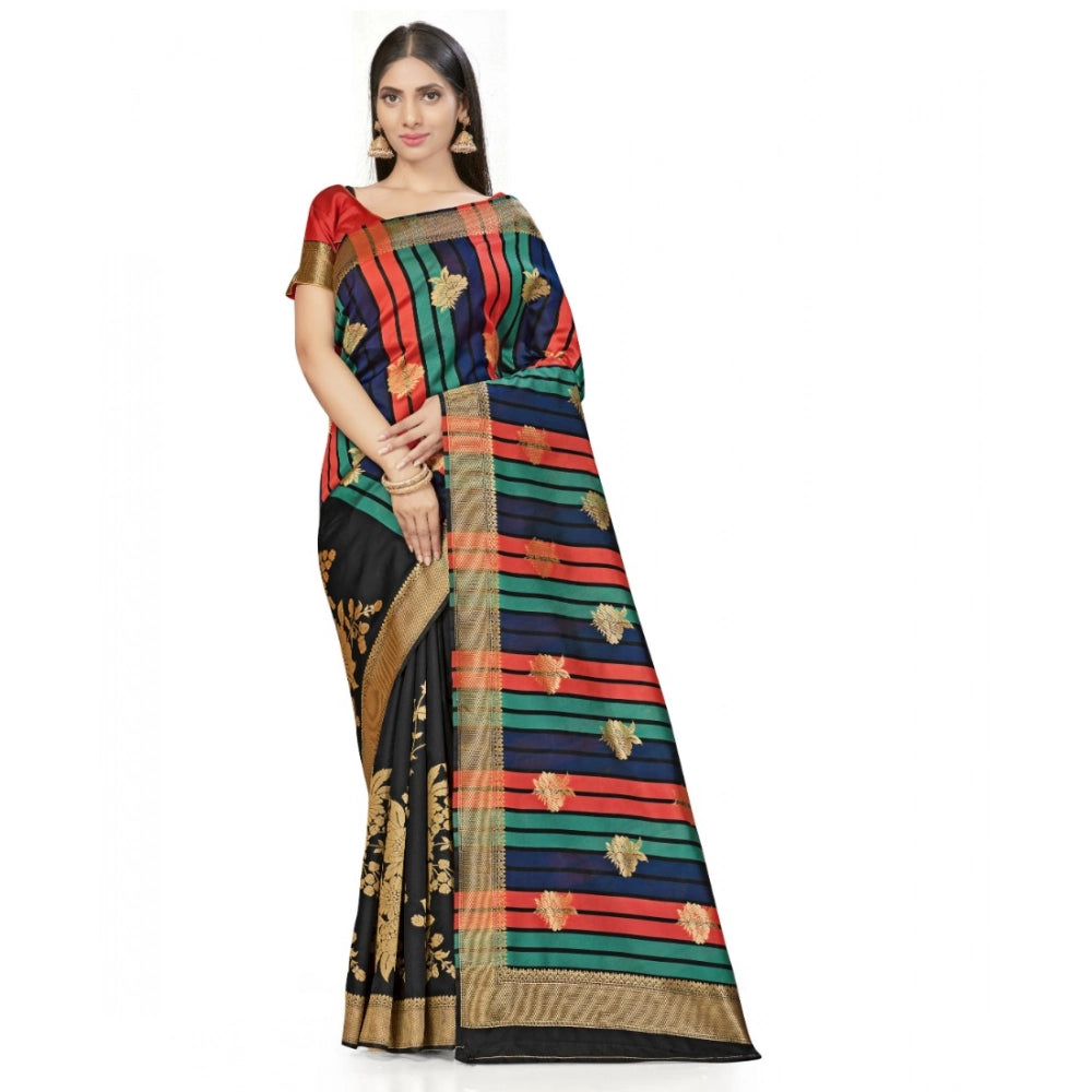 Seduva Women's Banarasi Silk Saree With Blouse (Black, 5-6Mtrs)