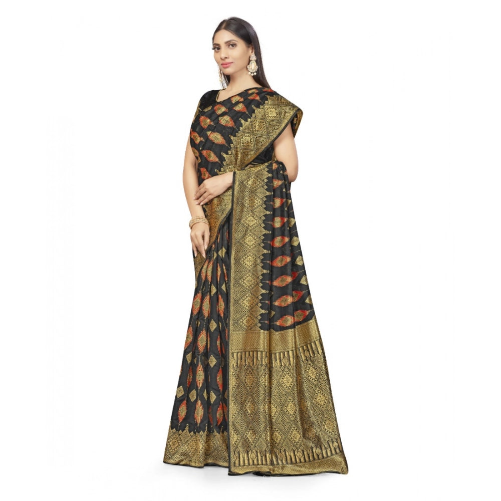 Seduva Women's Banarasi Silk Saree With Blouse (Black, 5-6Mtrs)
