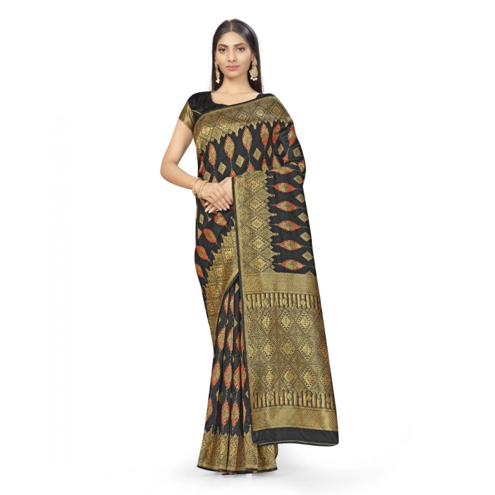 Seduva Women's Banarasi Silk Saree With Blouse (Black, 5-6Mtrs)