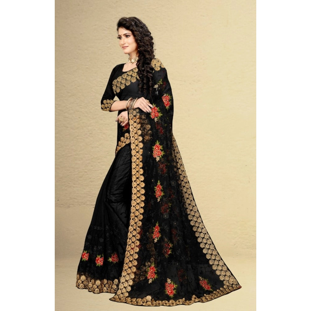 Seduva Women's Net Saree With Blouse (Black, 5-6Mtrs)