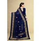 Seduva Women's Net Saree With Blouse (Navy Blue, 5-6Mtrs)