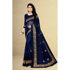 Seduva Women's Net Saree With Blouse (Navy Blue, 5-6Mtrs)