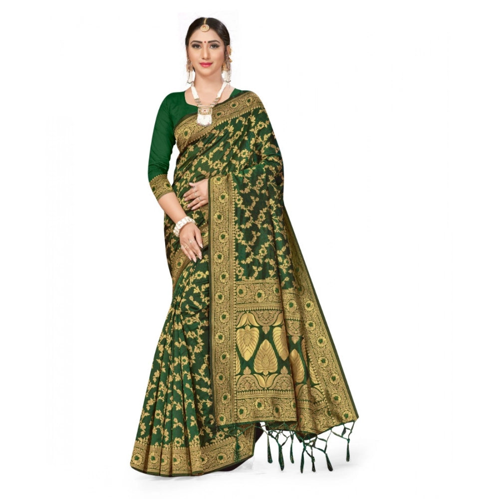 Seduva Women's Banarasi Silk Saree With Blouse (Green, 5-6Mtrs)