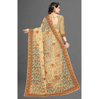 Seduva Women's Net Saree With Blouse (Chiku, 5-6Mtrs)