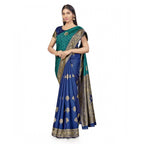 Seduva Women's Banarasi Silk Saree With Blouse (Navy Blue, Rama, 5-6Mtrs)