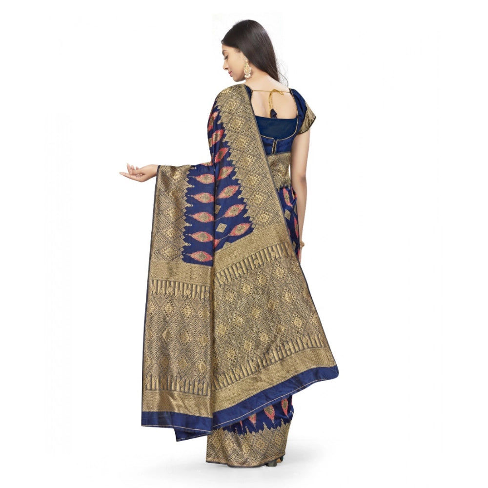 Seduva Women's Banarasi Silk Saree With Blouse (Navy Blue, 5-6Mtrs)