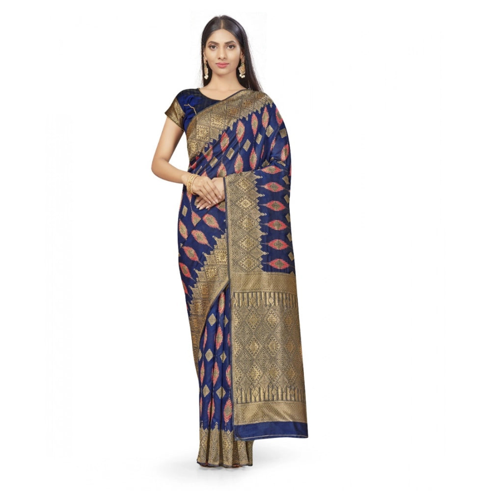 Seduva Women's Banarasi Silk Saree With Blouse (Navy Blue, 5-6Mtrs)