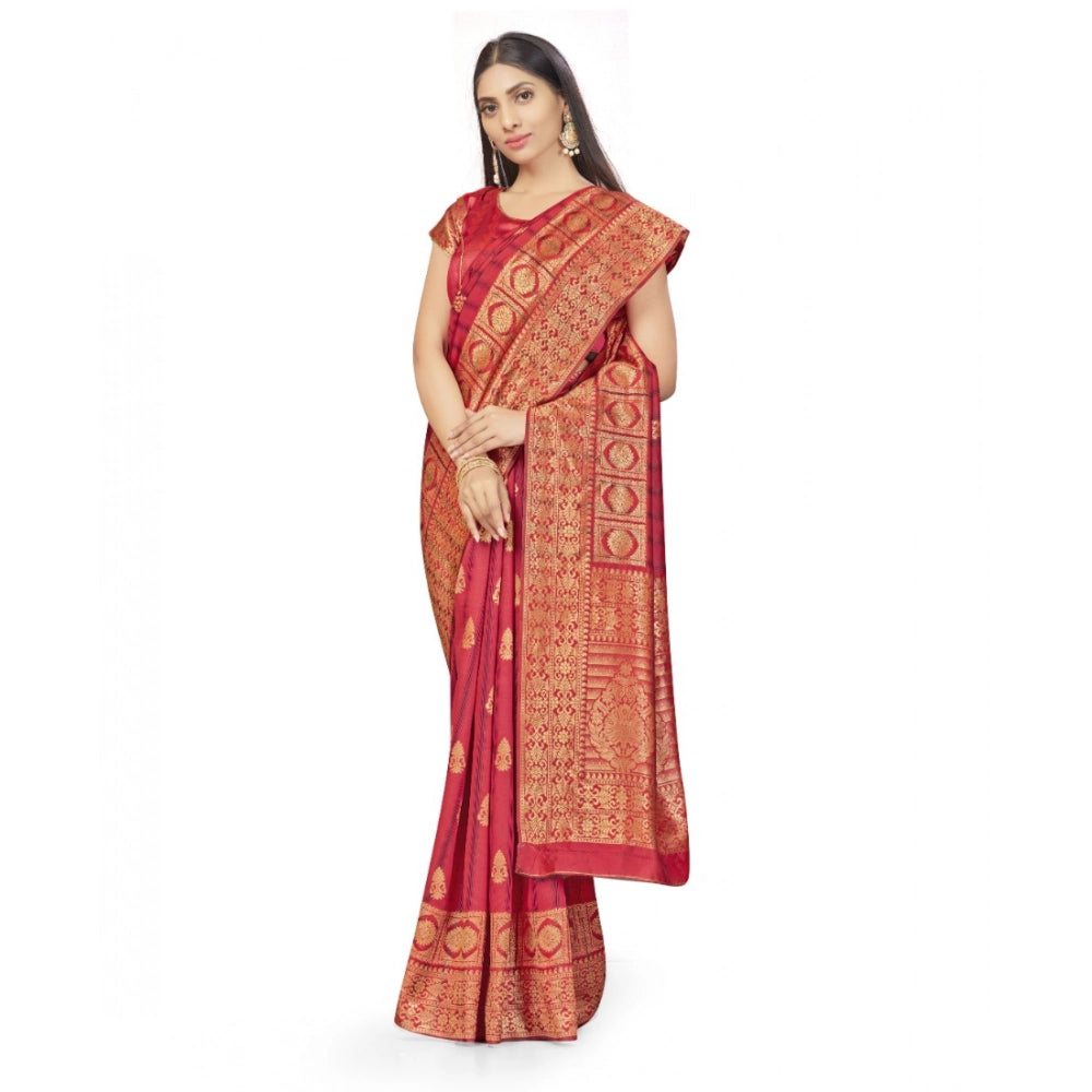 Seduva Women's Banarasi Silk Saree With Blouse (Peach, 5-6Mtrs)