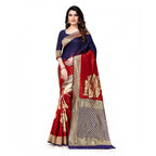 Seduva Women's Banarasi Silk Saree With Blouse (Navy Blue, Red, 5-6Mtrs)