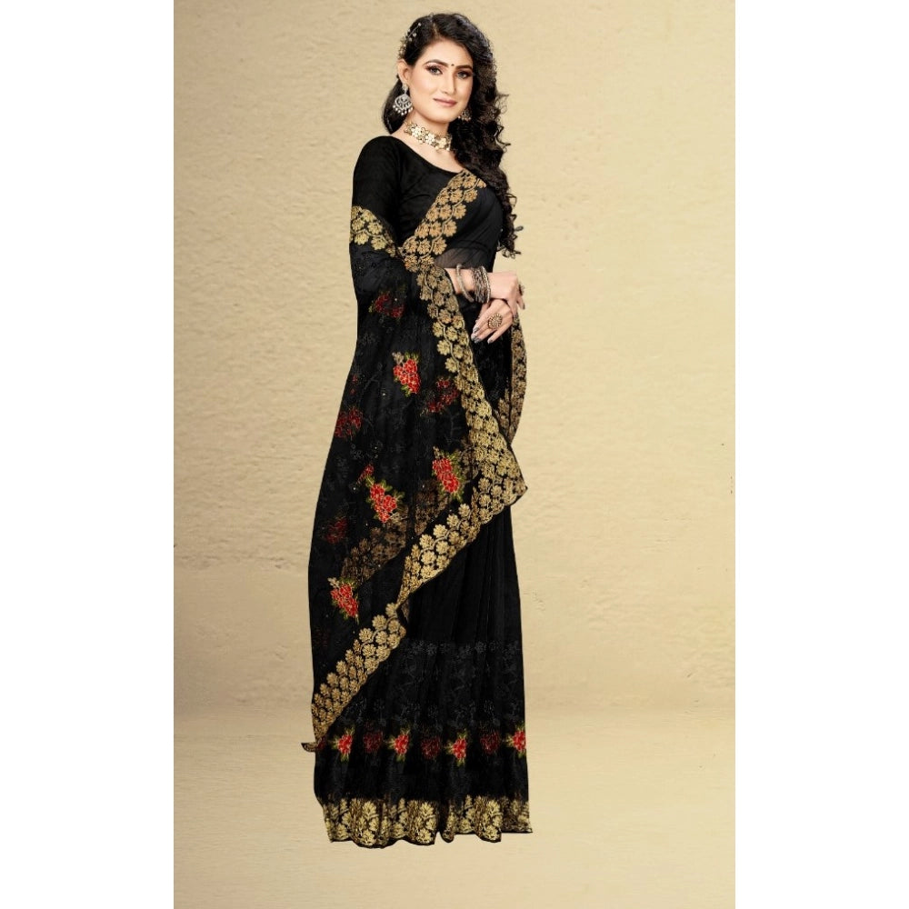 Seduva Women's Net Saree With Blouse (Black, 5-6Mtrs)