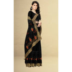 Seduva Women's Net Saree With Blouse (Black, 5-6Mtrs)