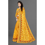 Seduva Women's Net Saree With Blouse (Yellow, 5-6Mtrs)