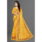 Seduva Women's Net Saree With Blouse (Yellow, 5-6Mtrs)