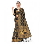 Seduva Women's Banarasi Silk Saree With Blouse (Black, 5-6Mtrs)