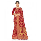 Seduva Women's Banarasi Silk Saree With Blouse (Maroon, 5-6Mtrs)