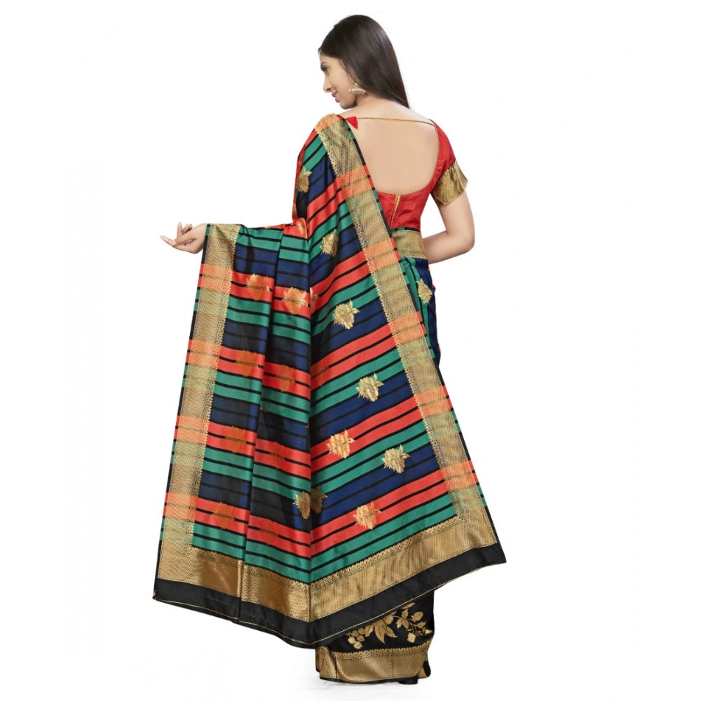 Seduva Women's Banarasi Silk Saree With Blouse (Black, 5-6Mtrs)
